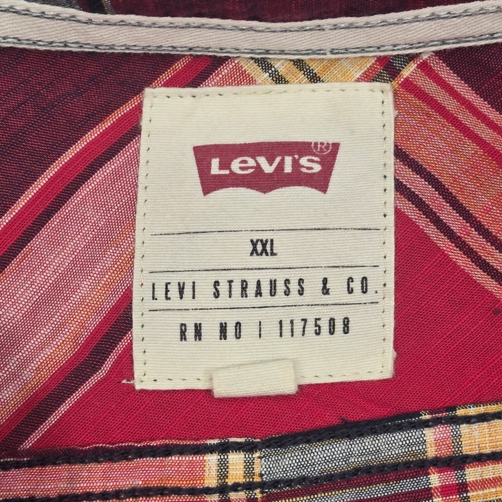 Levis Button Down Shirt Mens XXL Red Black Plaid 3LDLW1551 Excellent Long Sleeve - Picture 3 of 16
